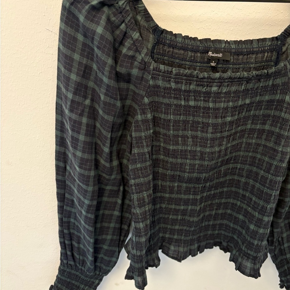 Madewell Lucie Smocked Bubble Sleeve Plaid Top Small - Picture 3 of 6
